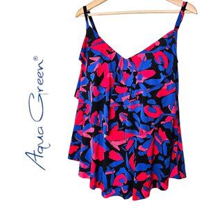 Aqua Green 18 W NWT Tankini Swimsuit Black Blue Red Floral Print